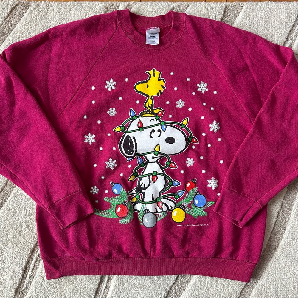 Fruit of the Loom Pink and White Crew Neck Sweater